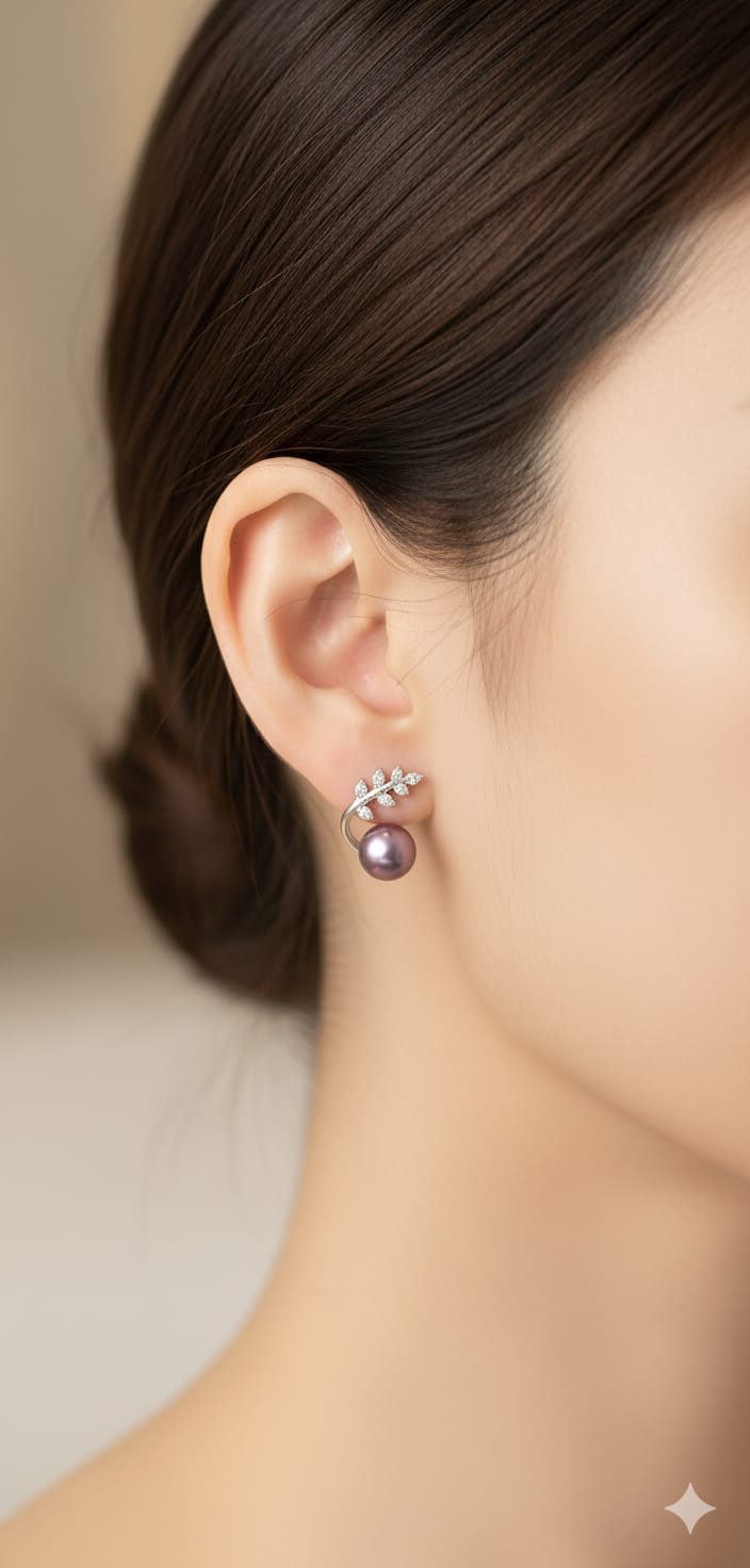 Freshwater Purple Pearl Leaf Earrings – 8mm