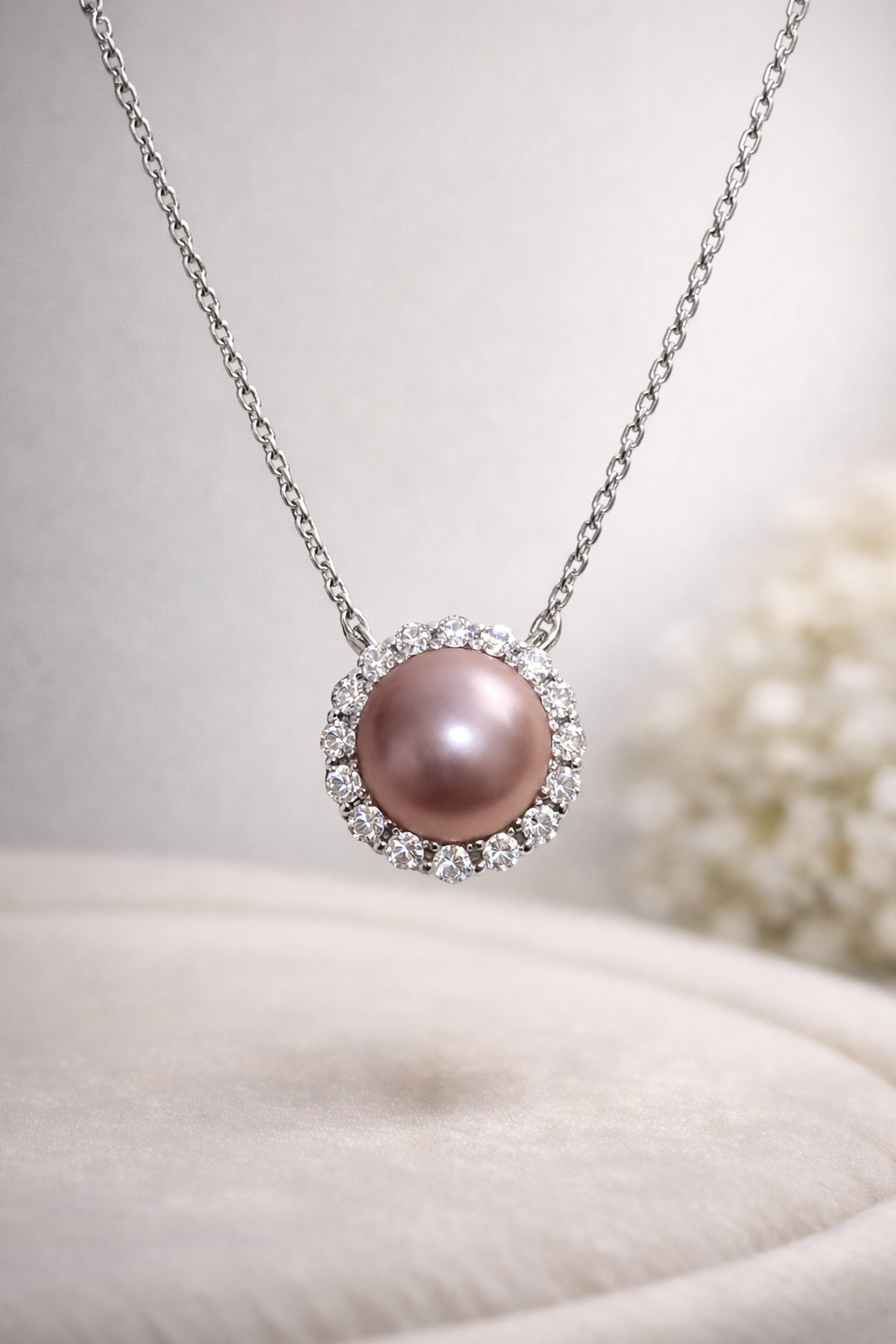 Freshwater Halo Pearl Pendant – 10mm