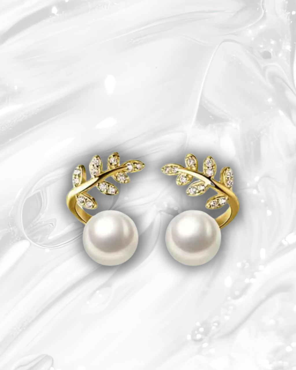 Fresh water Pearl Leaf Earrings - Gold