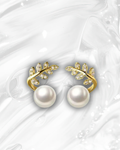 Fresh water Pearl Leaf Earrings - Gold