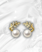 Fresh water Pearl Leaf Earrings - Gold