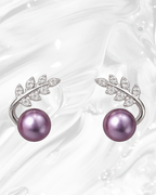 Freshwater Purple Pearl Leaf Earrings – 8mm