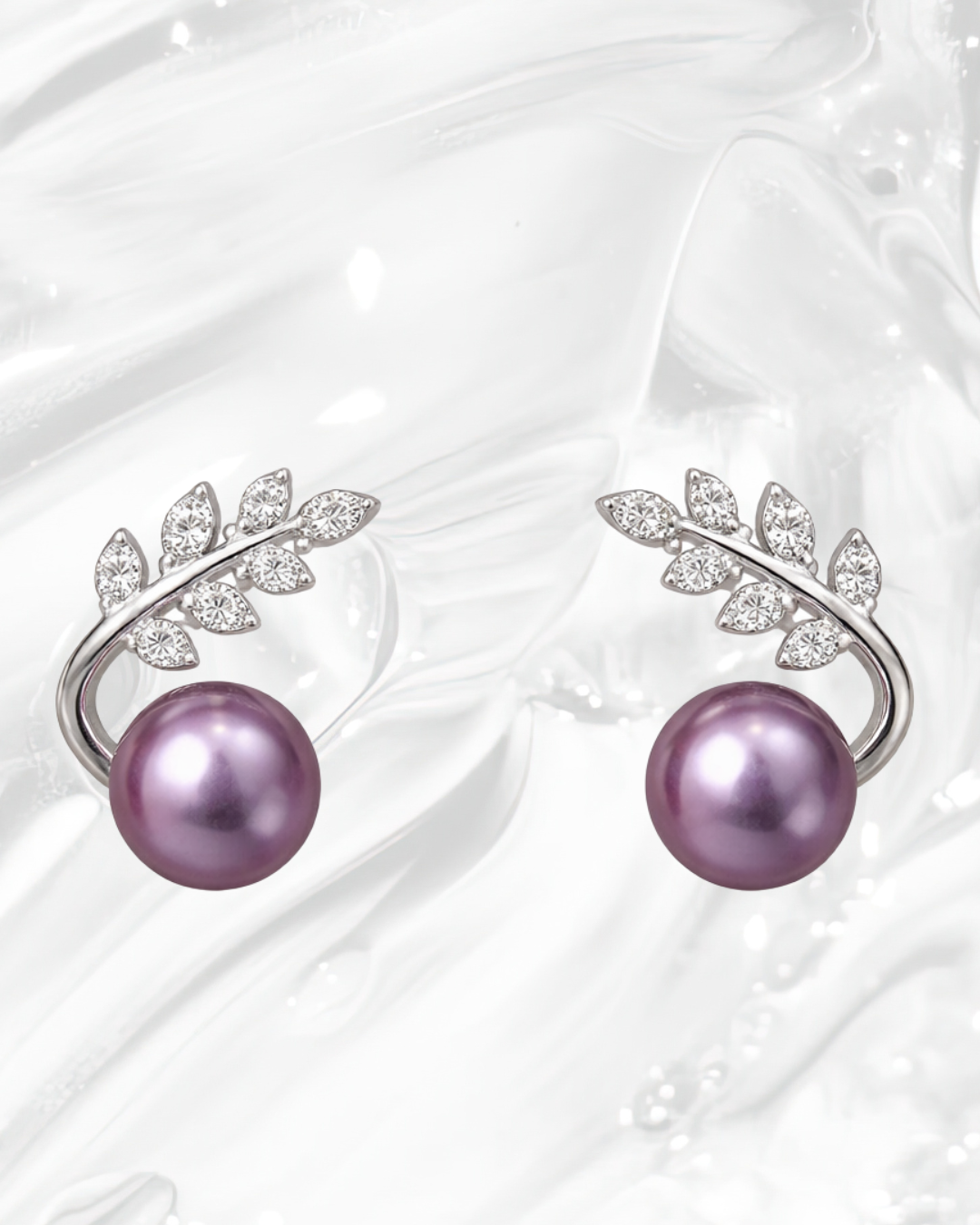 Freshwater Purple Pearl Leaf Earrings – 8mm