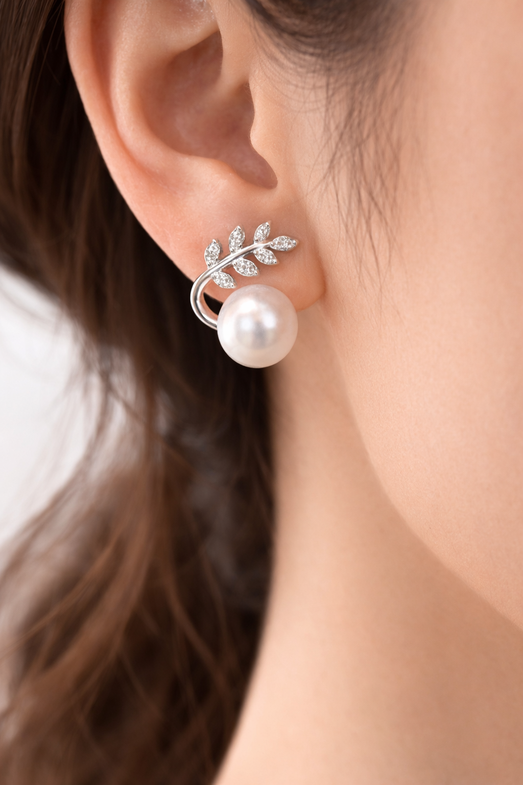 Fresh water pearl Pearl Leaf Earring - Silver